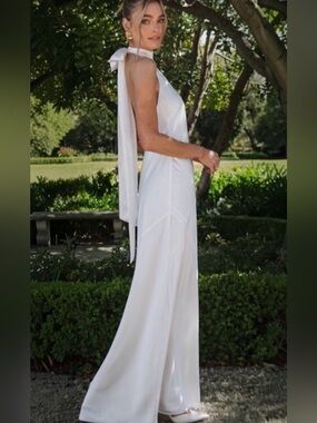 Show Me Your Mumu Lisa Maxi Dress Womens XXS White Luxe Satin Self Lined Halter